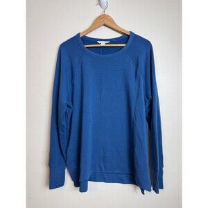 Athleta Women's Long Sleeve Sweatshirt Tunic Large Blue Side Slits Thumb Holes